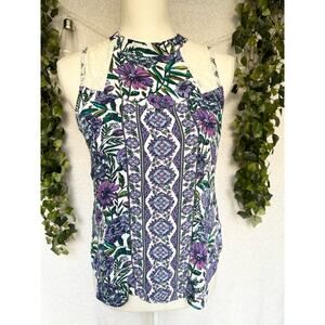 Vera Bradley Rayon Lavender Meadows Keyhole back Floral & Lace Sleeveless Blouse